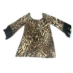 The Pink Women’s L Leopard Mini Dress With Long Tassel Sleeves Western Concert